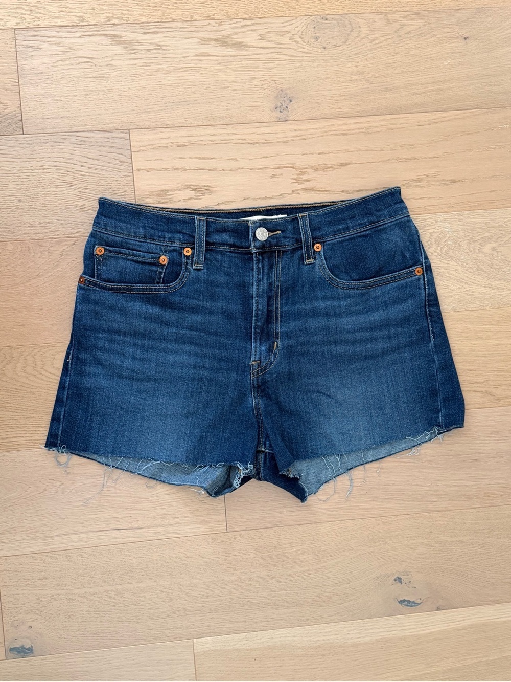 Levi's Dark Indigo High Rise Denim Cutoff Shorts